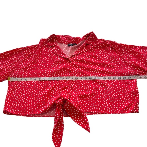 ELOQUII Red Polka Dot Button Down Front Tie Crop Shirt Plus Size 22 Pin-Up Retro - Picture 9 of 11